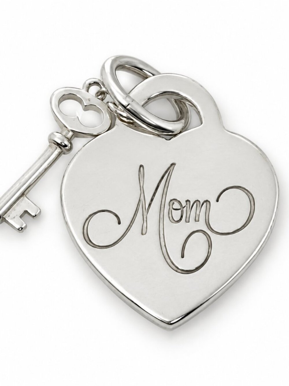 Tiffany & Co Mom Heart Tag with Key Charm or Pendant in Sterling Silver
